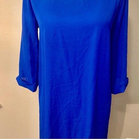 Everly Tunic Dress Small Royal Blue Mini Lined 3/4 Length Sleeves FoldUp Buttons - Picture 3 of 16